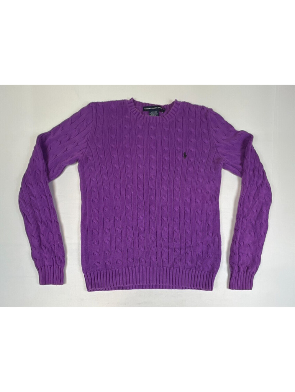 Ralph Lauren Sport Women's L Purple Cable Knit Cotton Crewneck Pullover Sweater - Picture 1 of 10
